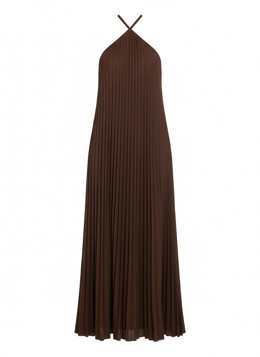 Robe Plissée Marron
