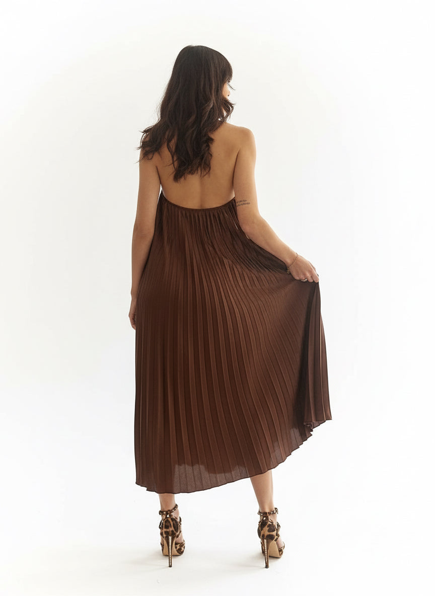 Robe Plissée Marron