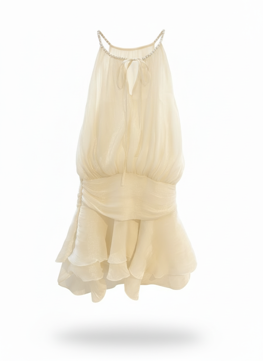 Robe Volants Beige
