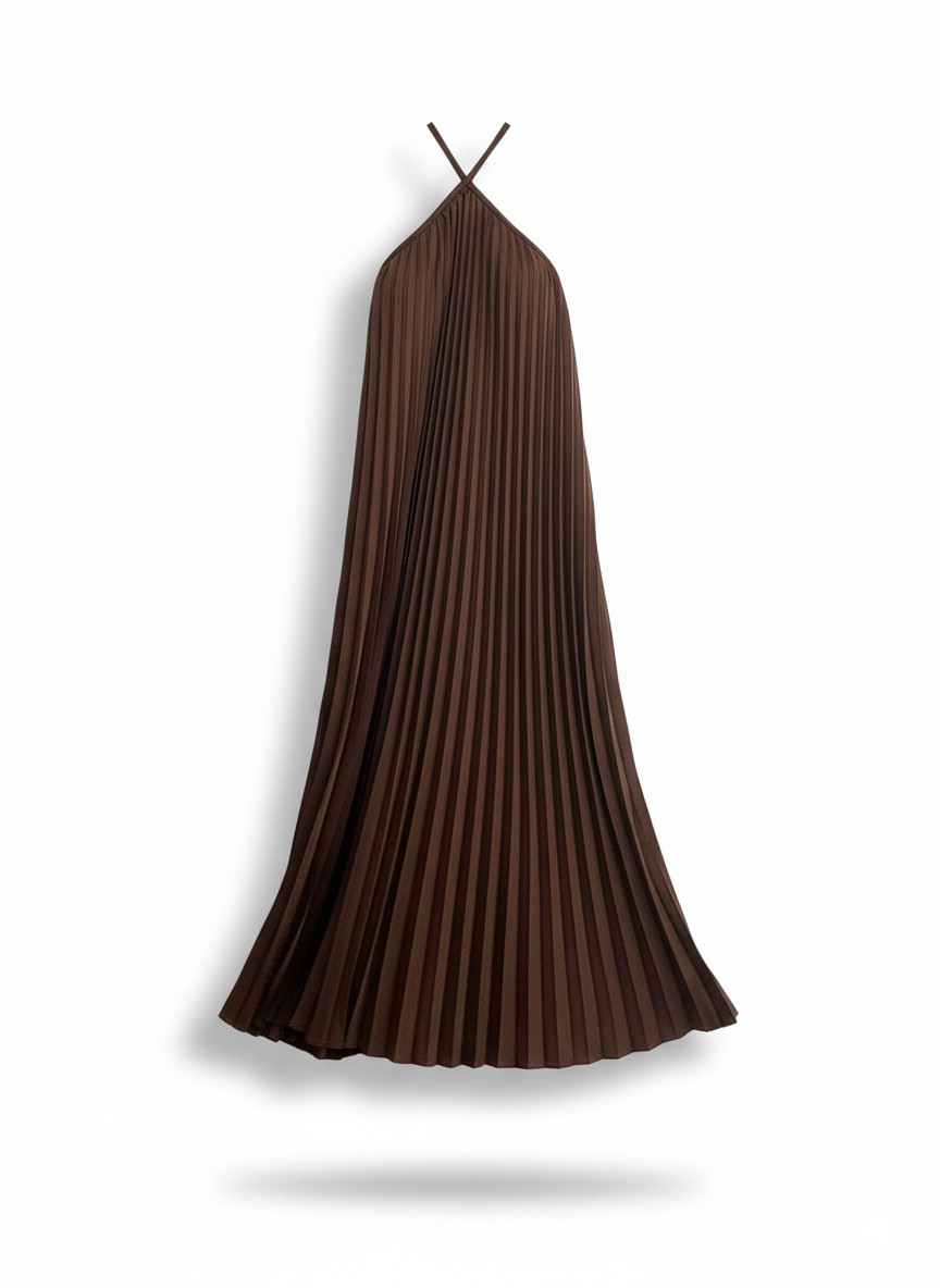 Robe Plissée Marron