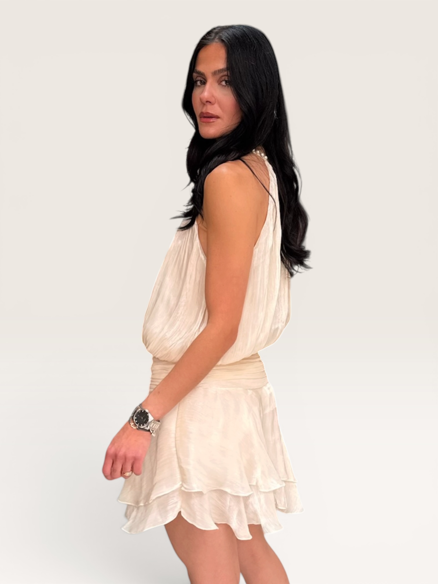 Robe volants beige