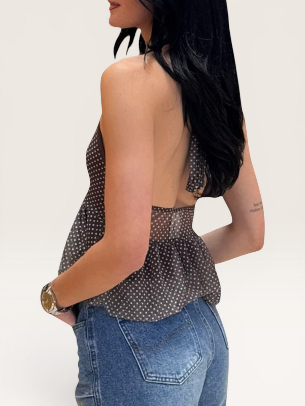 Top à pois marron