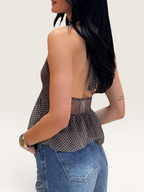 Top à pois marron