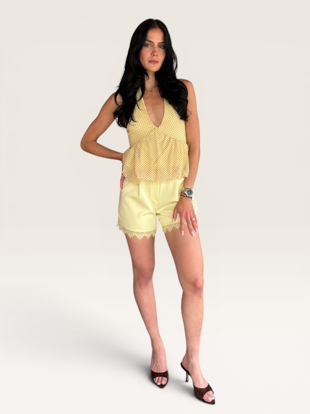 Top à pois jaune