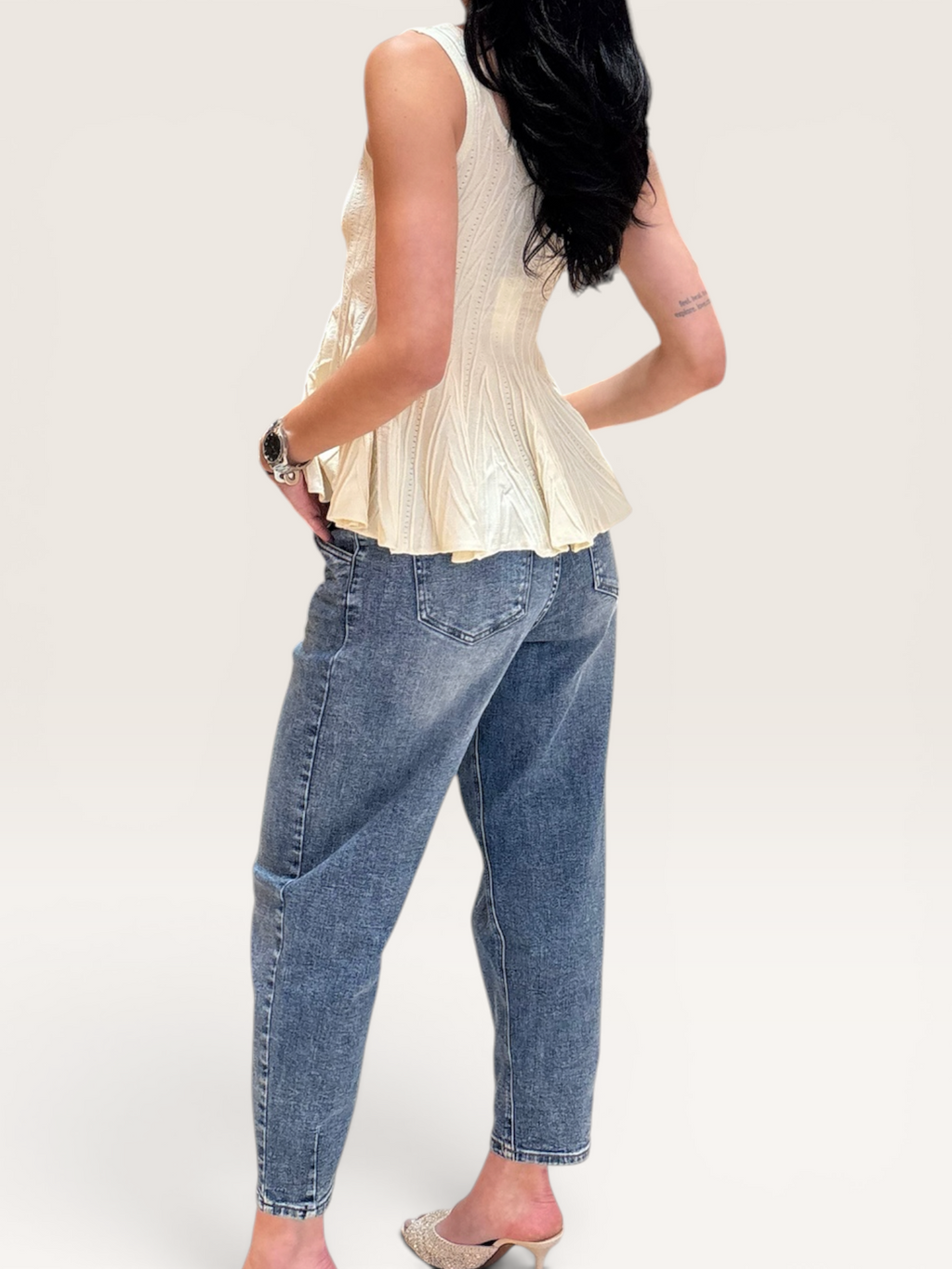 Top beige fermeture