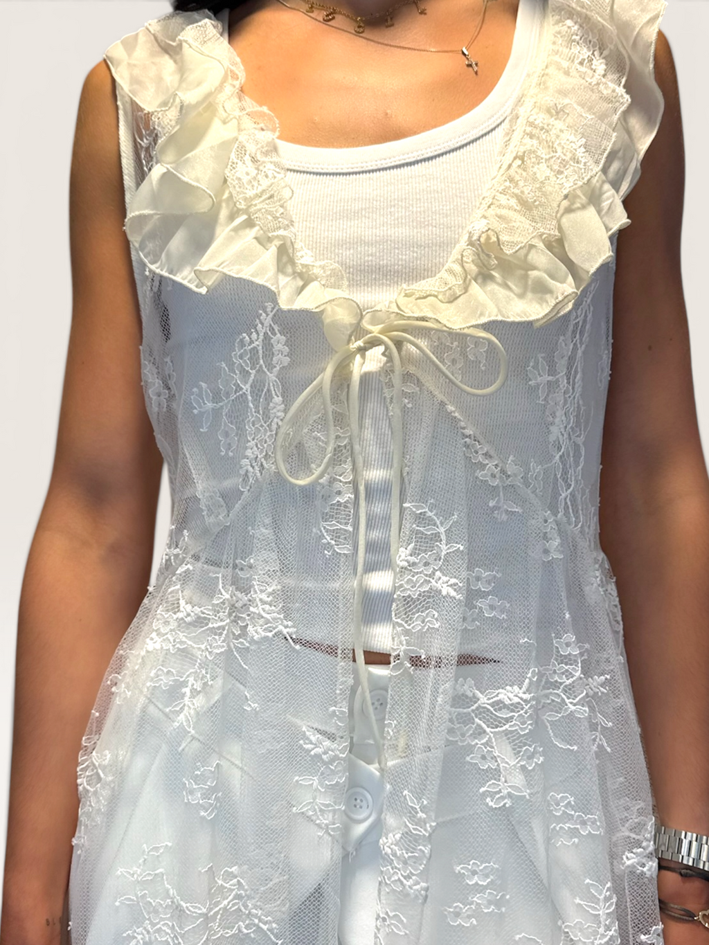 Gilet dentelle beige